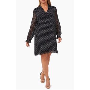 CeCe Duet Mini Dot Long Sleeve A-Line Dress Womens Plus Size 1X Black White